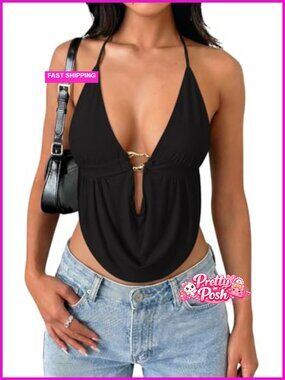 Sexy Halter Neck Y2K Going Out Backless Crop Top Club Rave Summer Outfits
